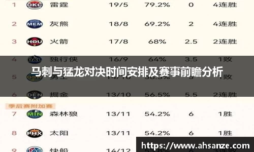 马刺与猛龙对决时间安排及赛事前瞻分析